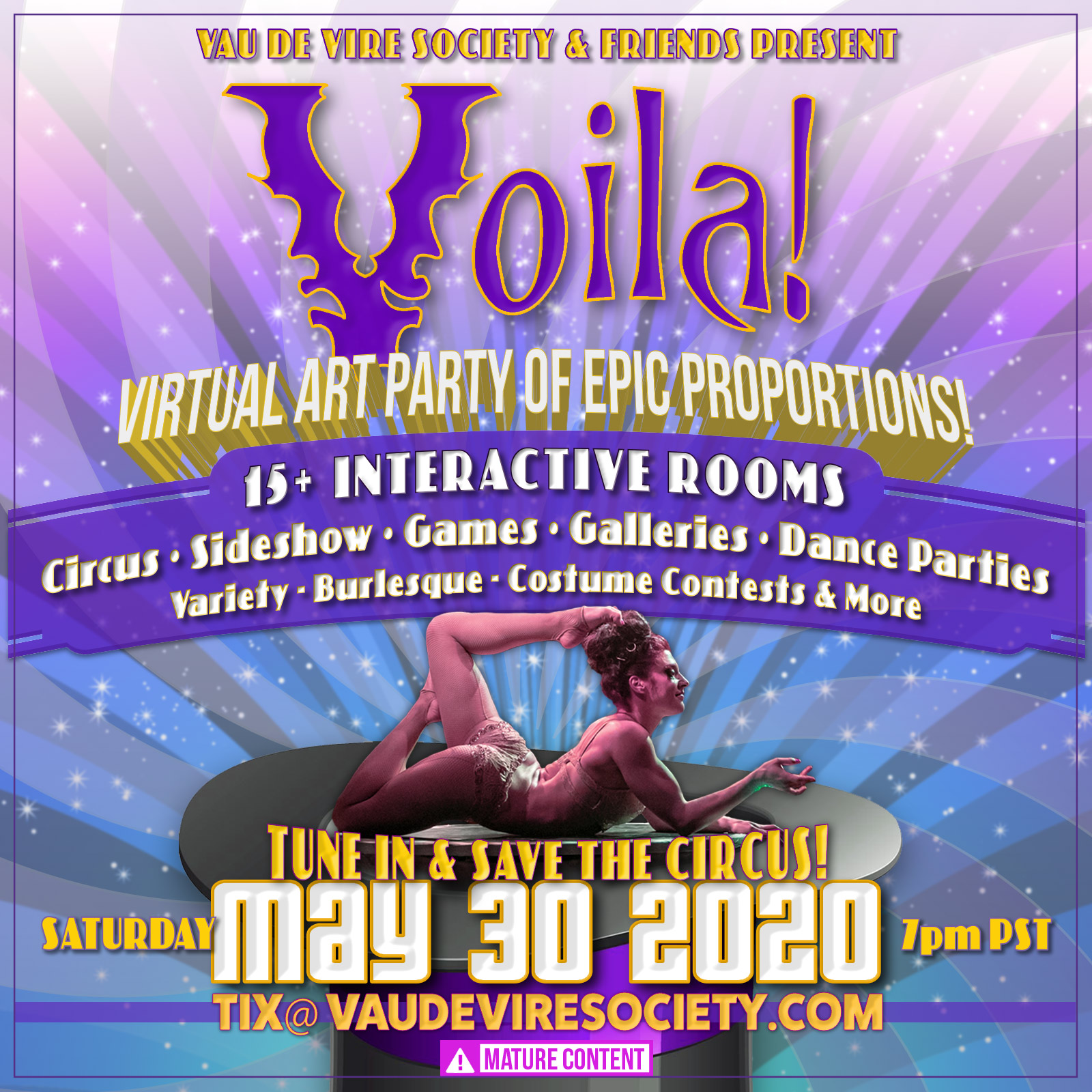 The Klown DJs and hosts the Bohemian Carnival room at 'Voila! Save the Circus!' - a Vau de Vire production - livestreaming May 30, 2020