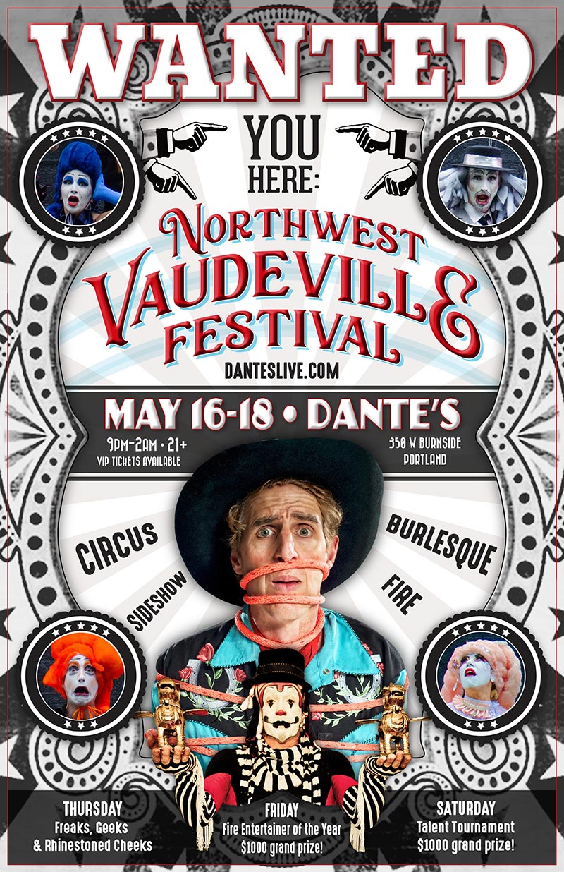 The Klown - DJ and Fire Judge at the first annual Northwest Vaudeville Festival - May 16-18, 2019 - Dante's in Portland, Oregon